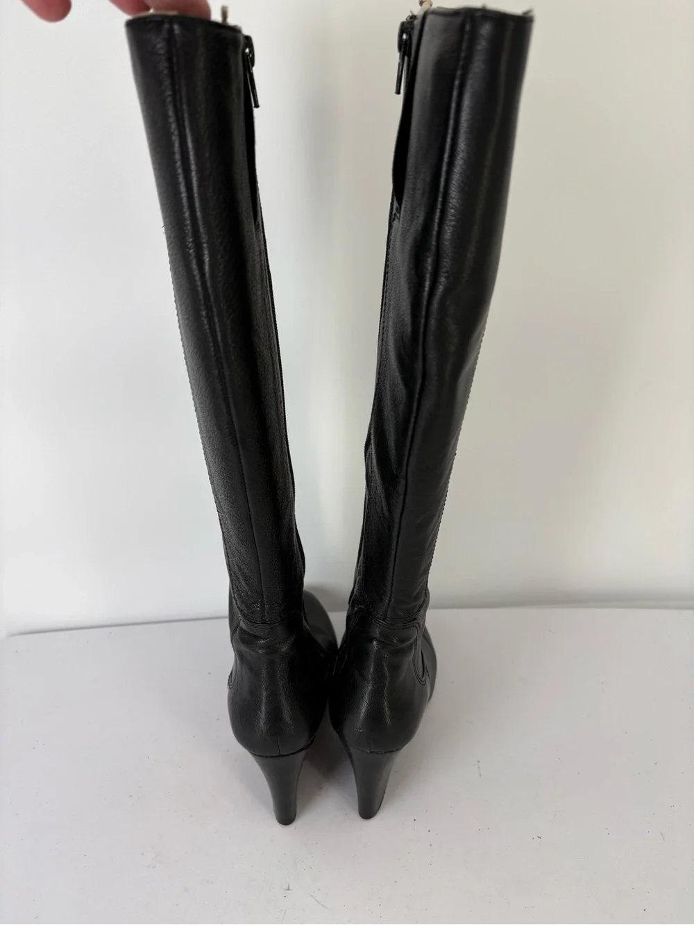 📦 Nine West Heartset leather tall Black Wedge Knee Boots